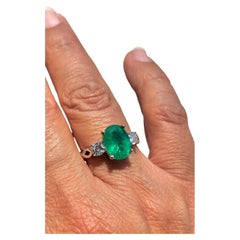 Estate 3.30 Colombian Emerald Diamond Engagement Ring Three-Stone 14K