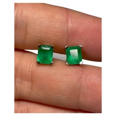Emeralds Maravellous 2.09 Carat Fine Colombian Emerald Stud Ears 18K