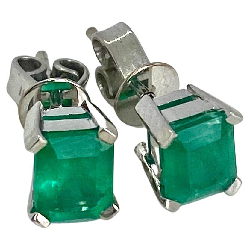 Emeralds Maravellous 2.09 Carat Fine Colombian Emerald Stud Ears 18K