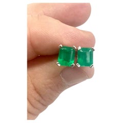 Emeralds Maravellous 2.09 Carat Fine Colombian Emerald Stud Earrings 18K