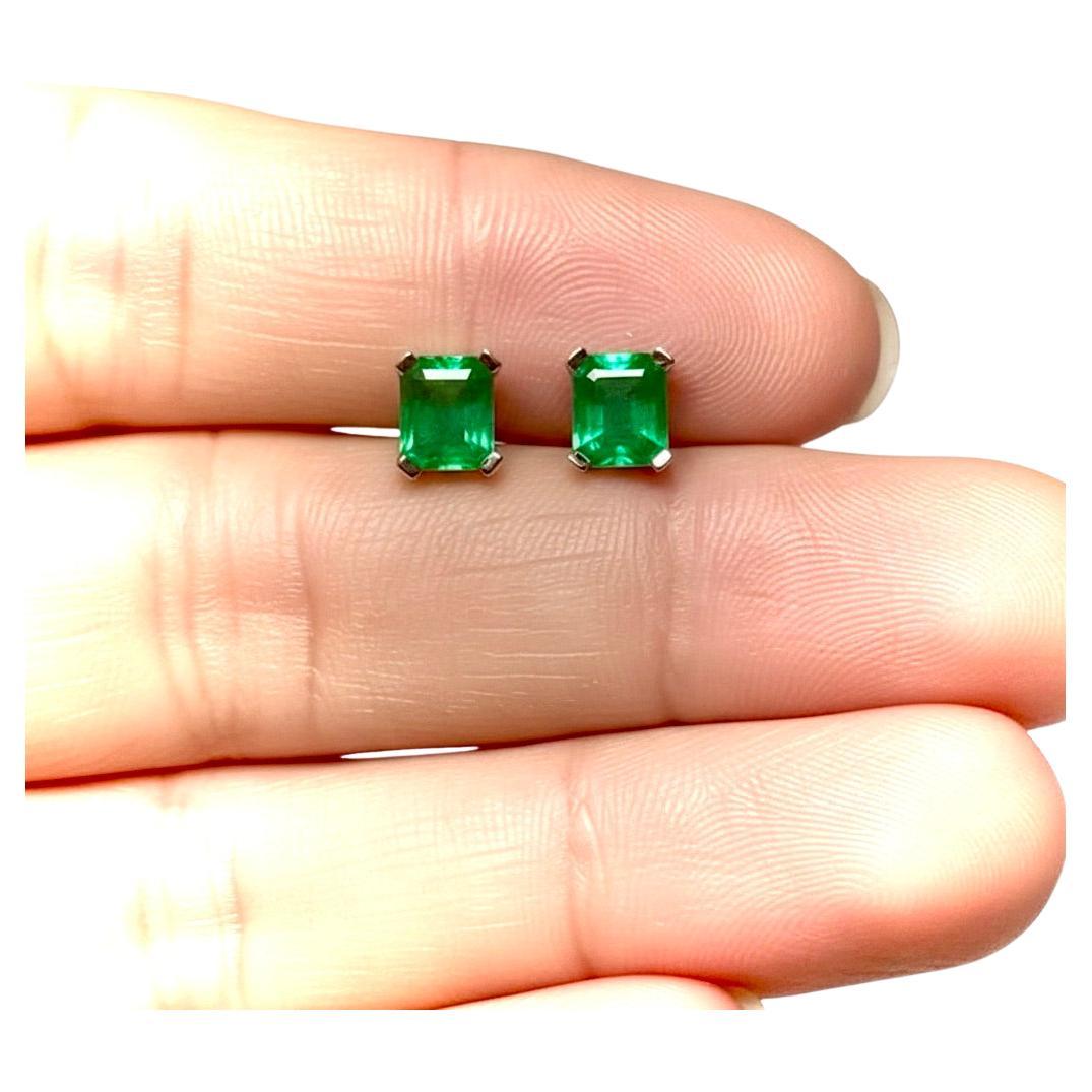 Emeralds Maravellous 2.09 Carat Fine Colombian Emerald Stud Ears 18K