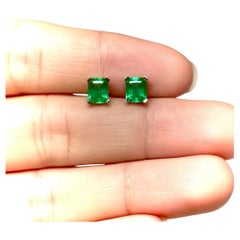 Emeralds Maravellous 2.09 Carat Fine Colombian Emerald Stud Ears 18K