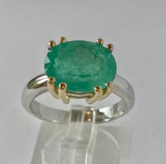 Solitaire Ring Natural Colombian Emerald Gold 18K