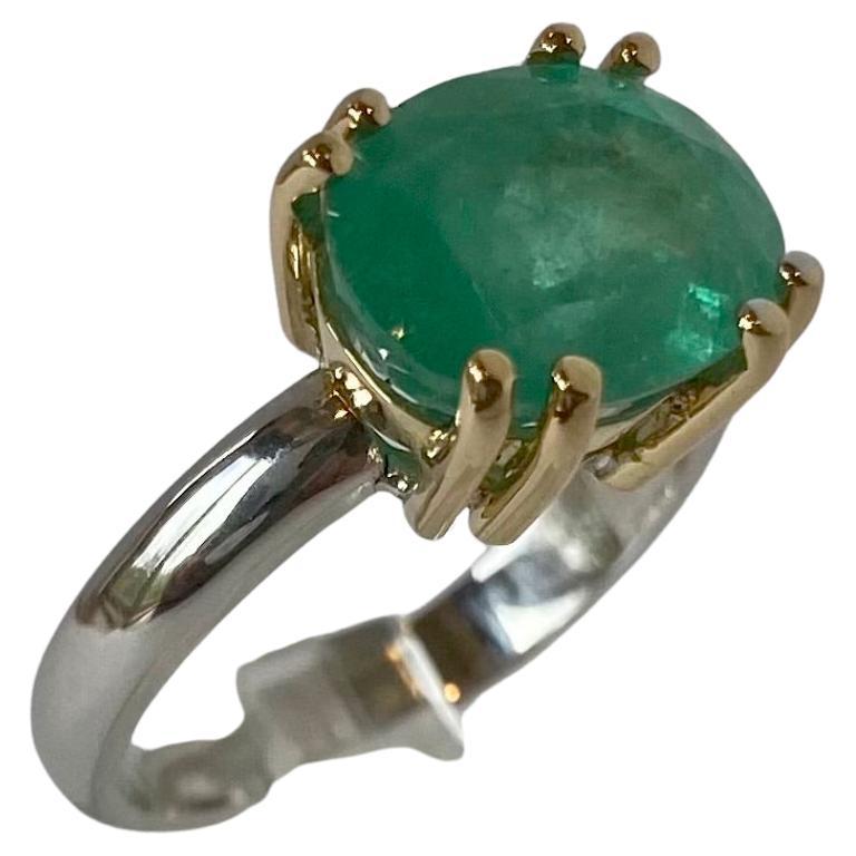 Solitaire Ring Natural Colombian Emerald Gold 18K For Sale