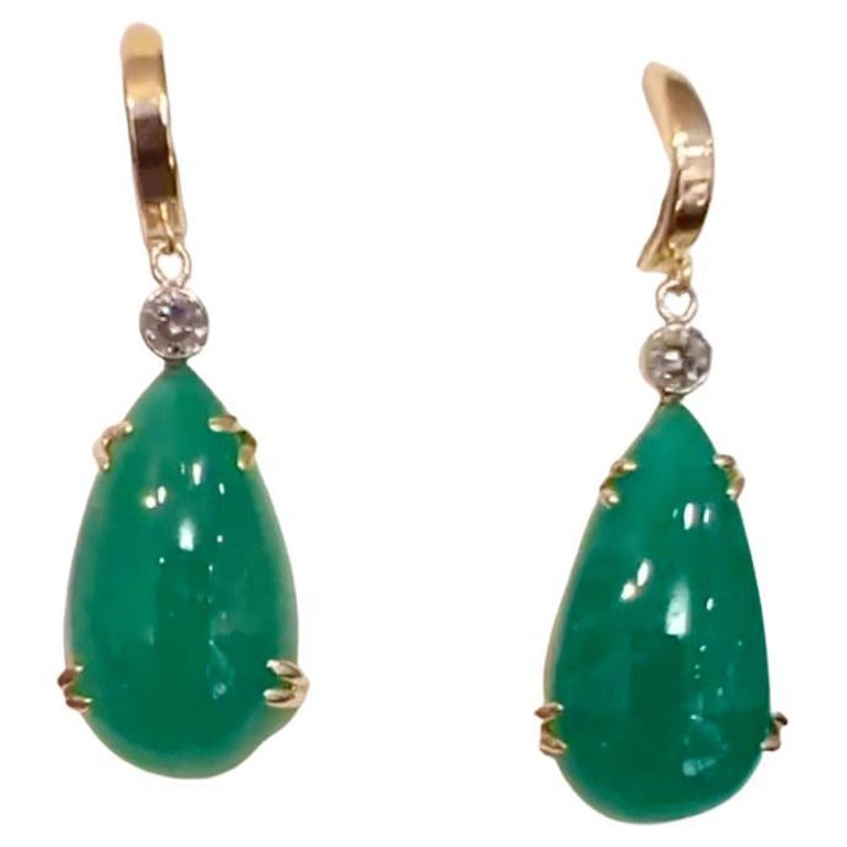 36 Carat Colombian Emerald Diamond Drop Earrings Gold Certified For Sale