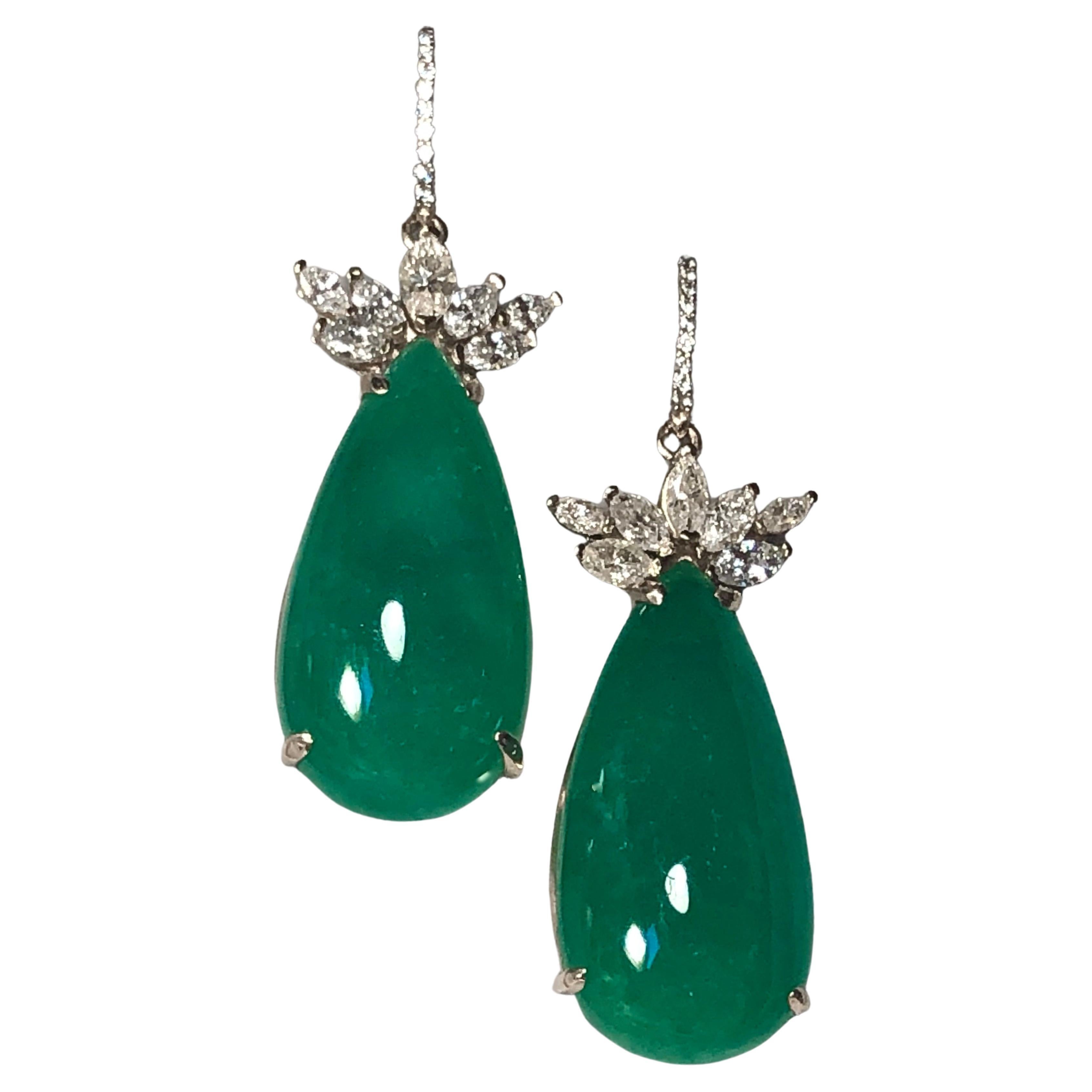 Emeralds Maravellous 56.27CT Certified Colombian Emerald Diamond Earrings 18K