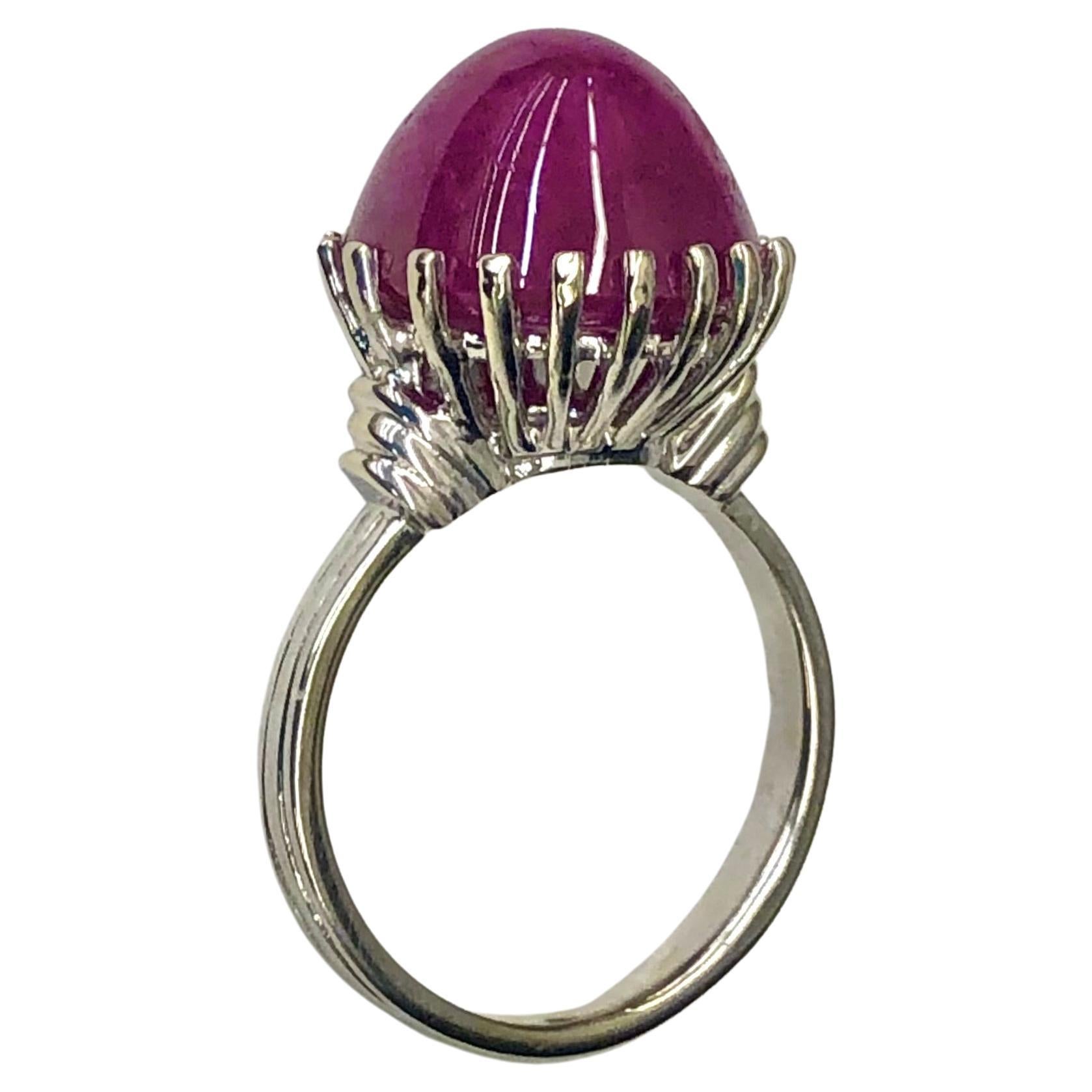 Burma Ruby White Gold Solitaire Ring For Sale