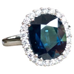 Emeralds Maravellous 6.31 Carat Natural Blue Sapphire Diamond Ring