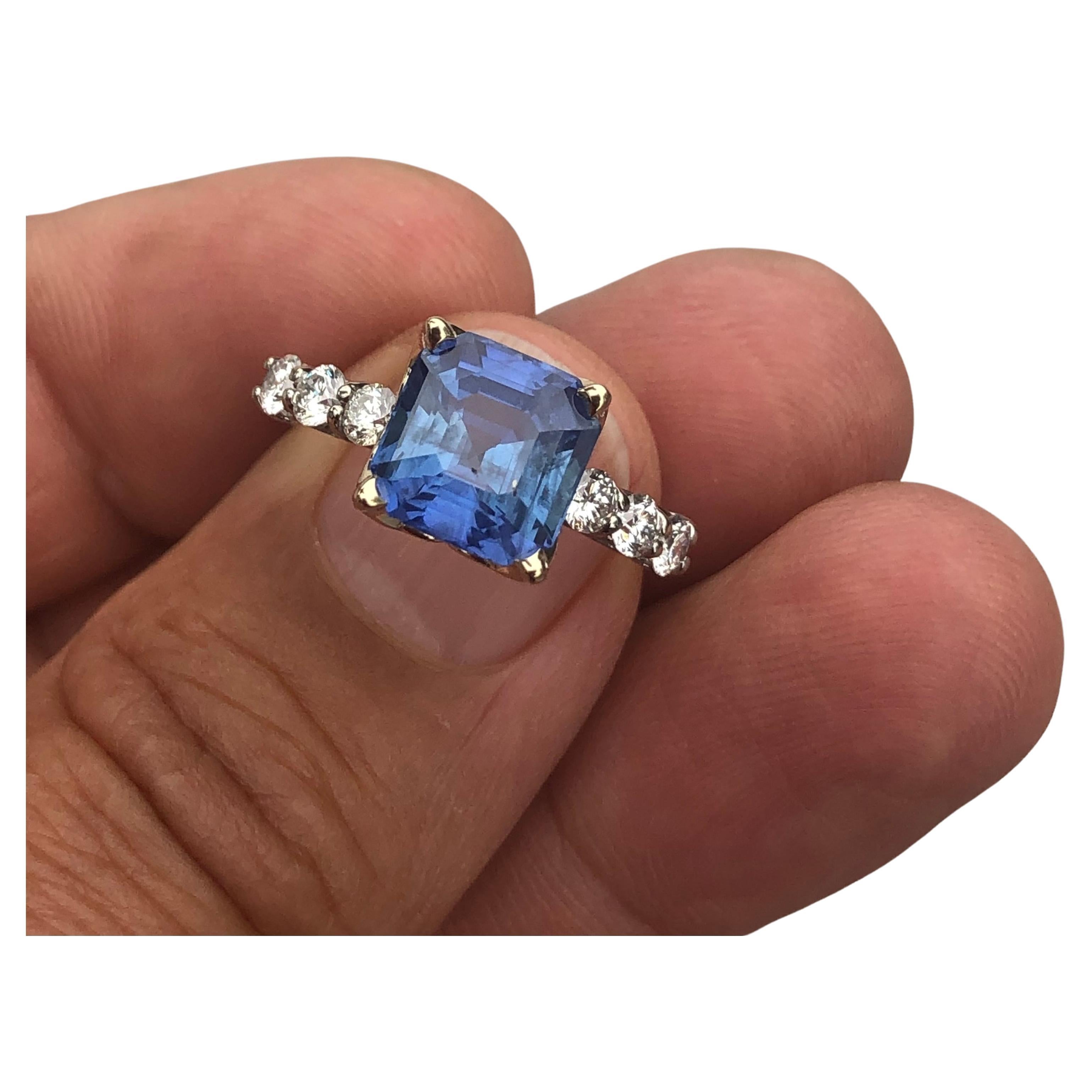 4.77 Carat Sri Lanka Ceylon Blue Sapphire Radiant and Diamond Ring For Sale at 1stDibs diamond