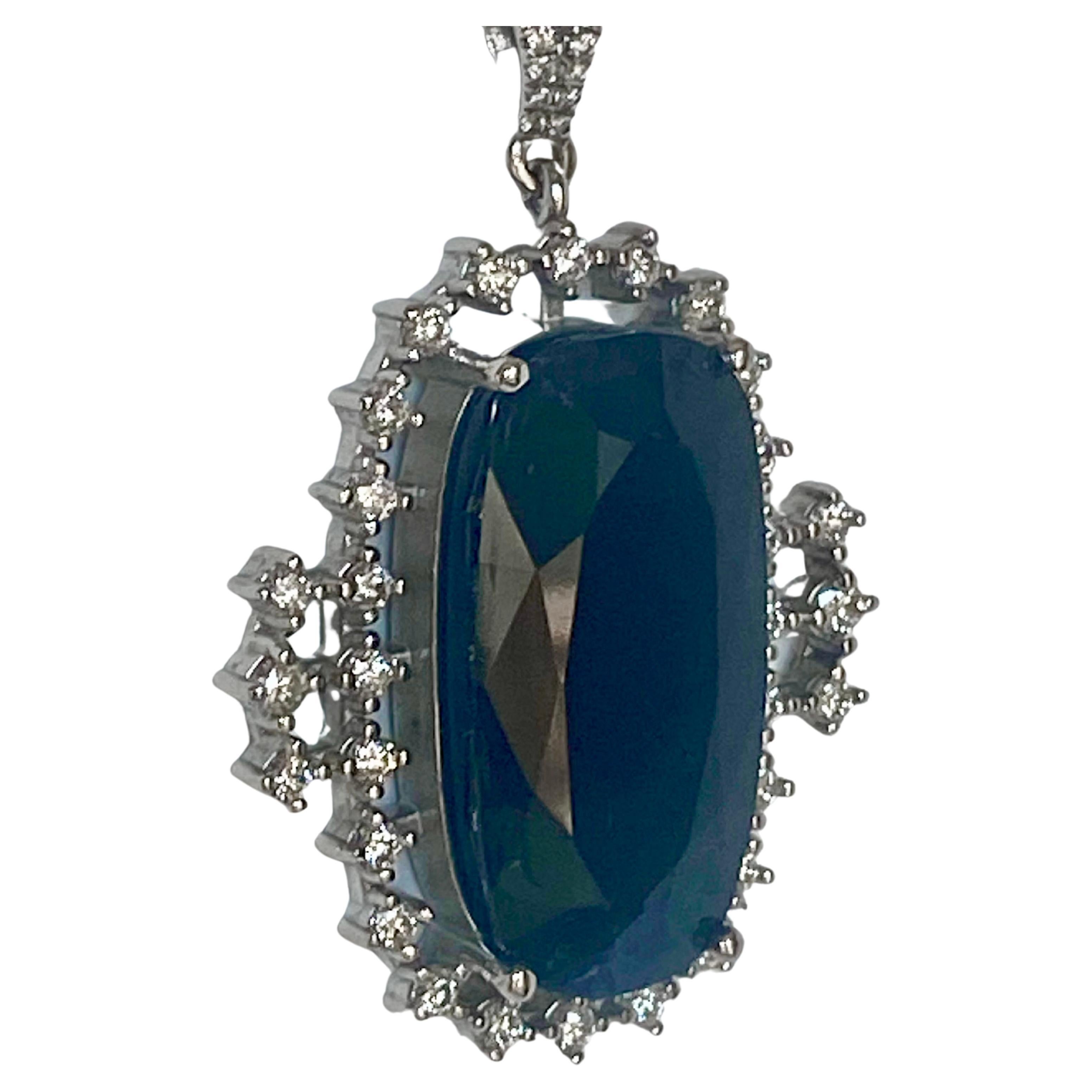 Emeralds Maravellous Antique Cut Midnight Blue Sapphire Diamond Drop Pendant For Sale 6