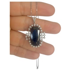 Emeralds Maravellous Antique Cut Midnight Blue Sapphire Diamond Drop Pendant