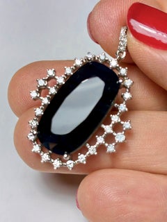 Emeralds Maravellous Antique Cut Midnight Blue Sapphire Diamond Drop Pendant