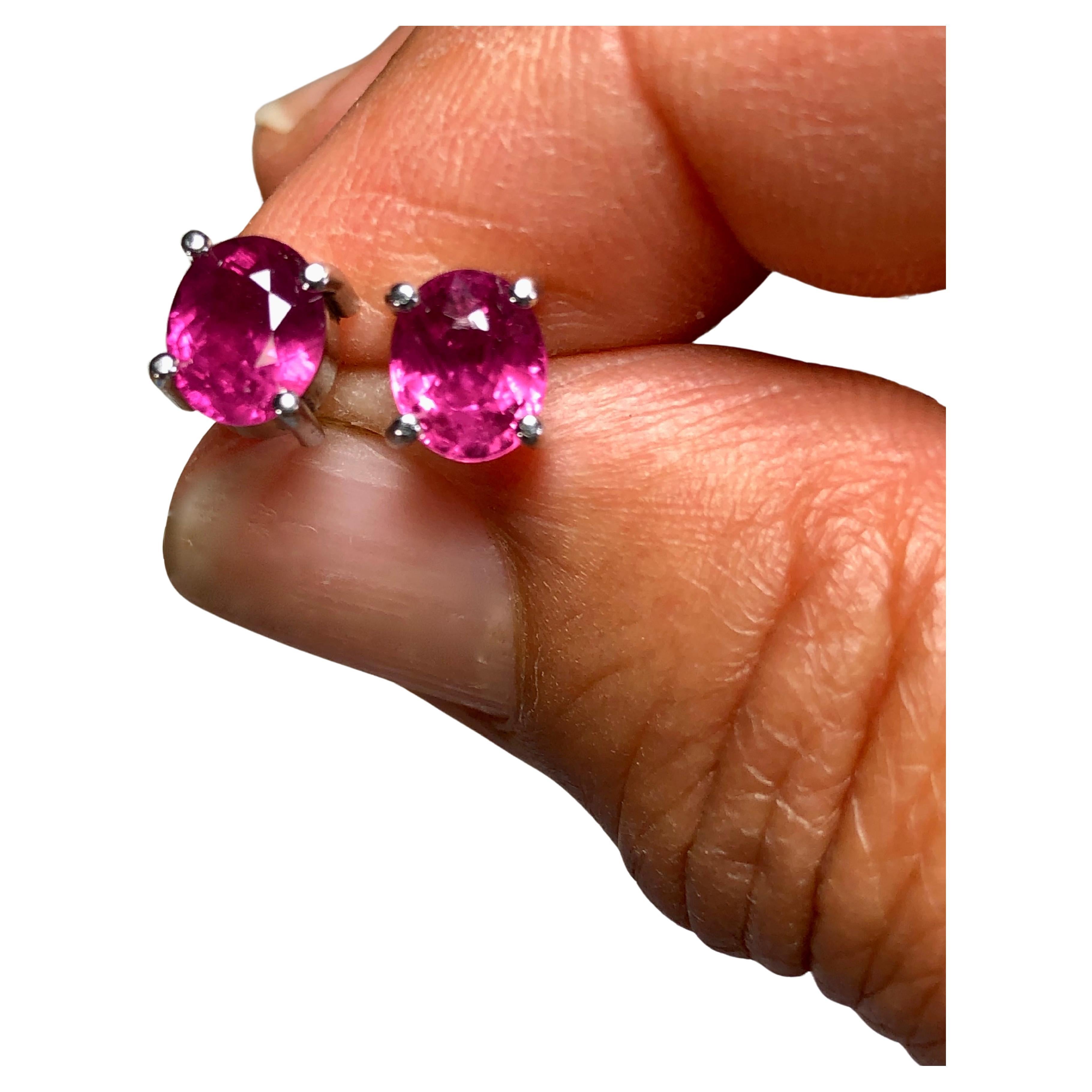 2.00 Carat Natural Ruby Stud Earrings Estate 18K White Gold For Sale