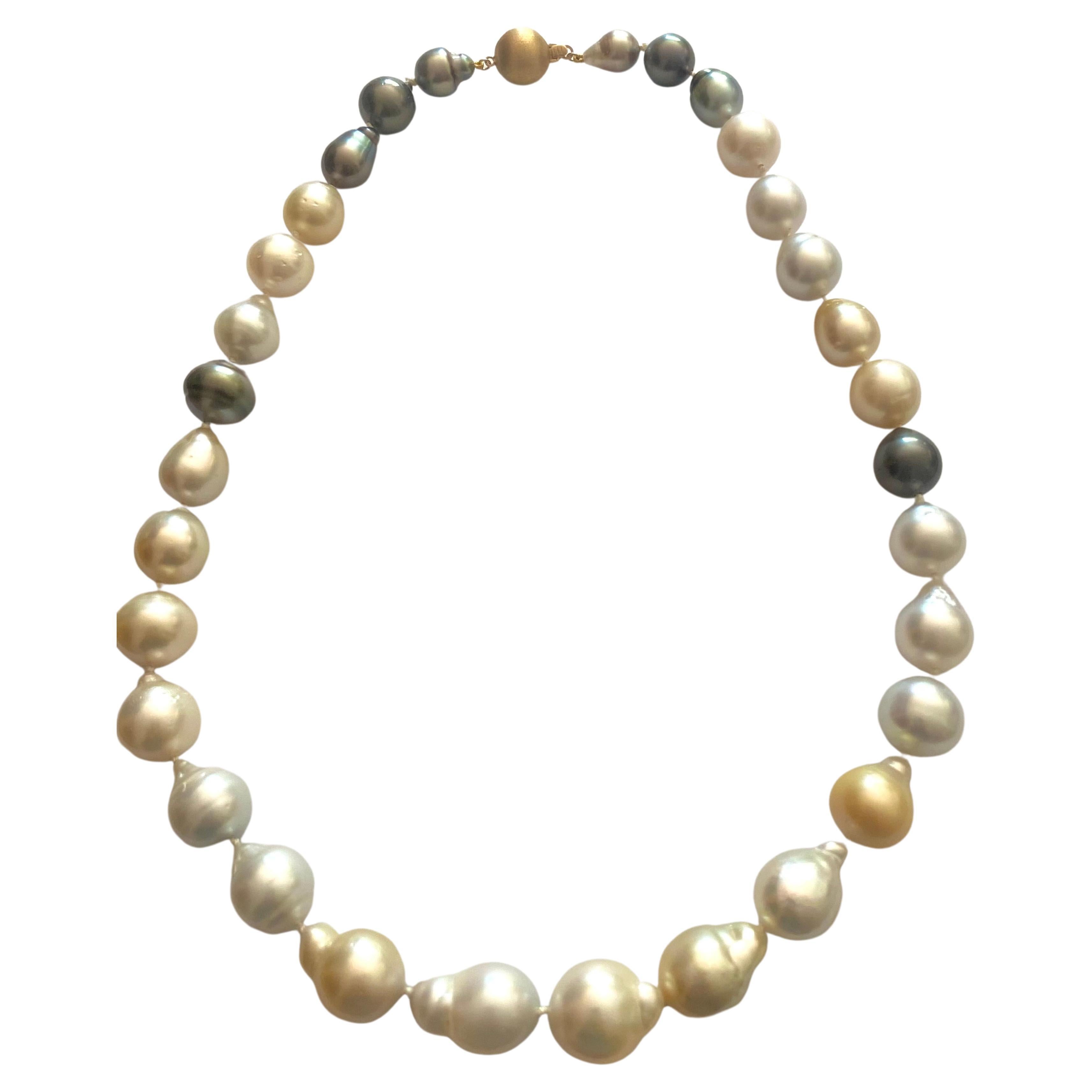 Baroque South Sea Pearl Gold Necklace 20 Inch For Sale