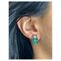 2.50 Carat Diamond AAA Colombian Emerald Cluster Earrings 18K White Gold
