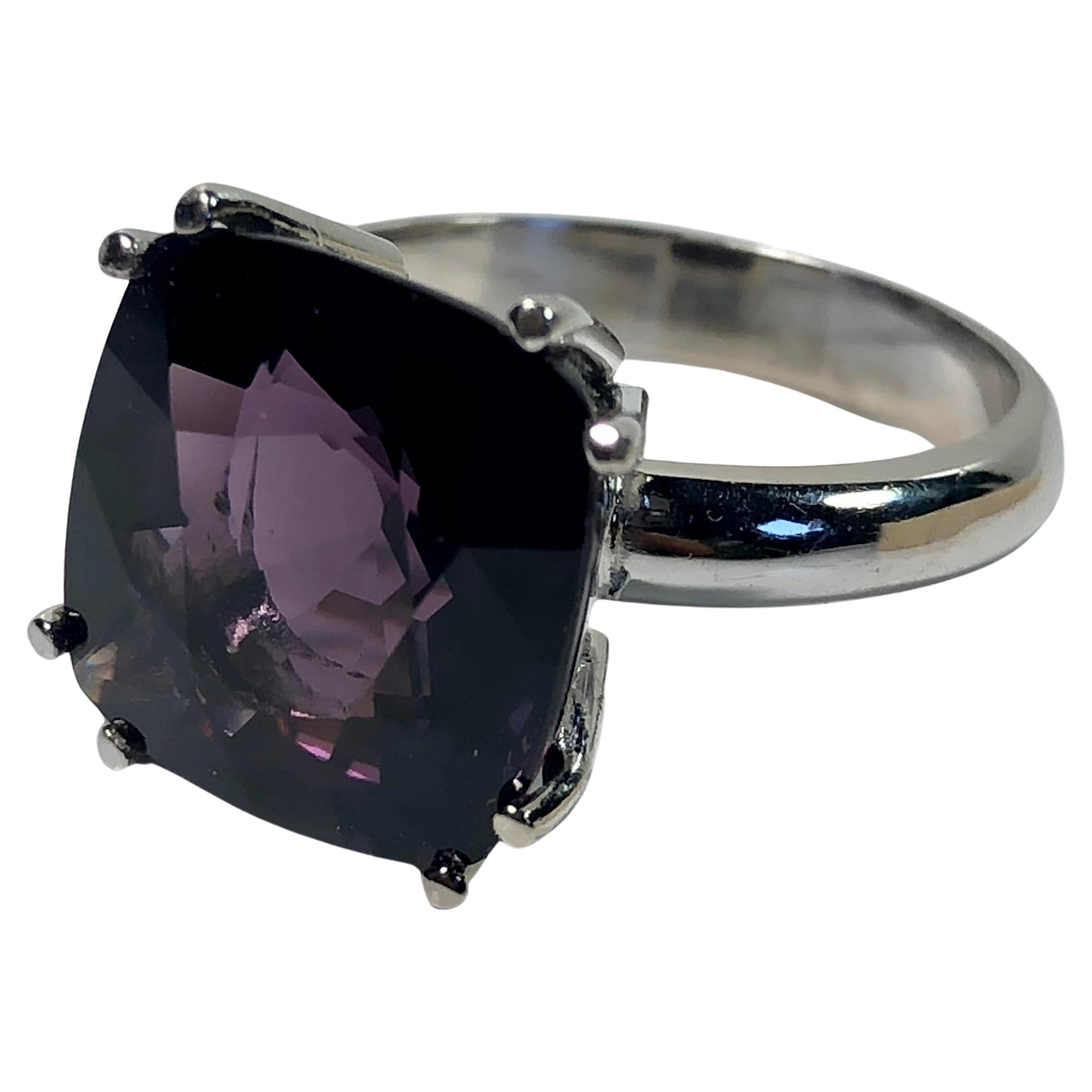 Natural 8.22 Carat Cushion Cut Purple Spinel Ring 18K White Gold Solitaire Ring