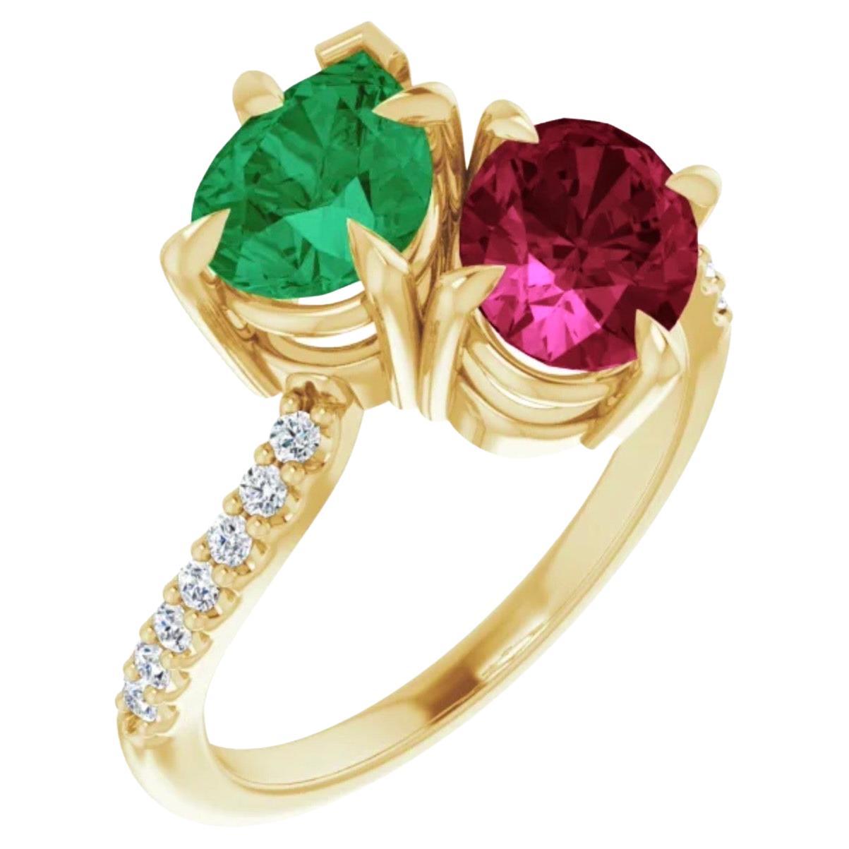 Ruby and Emerald Bypass "Toi Et Moi" Engagement Ring