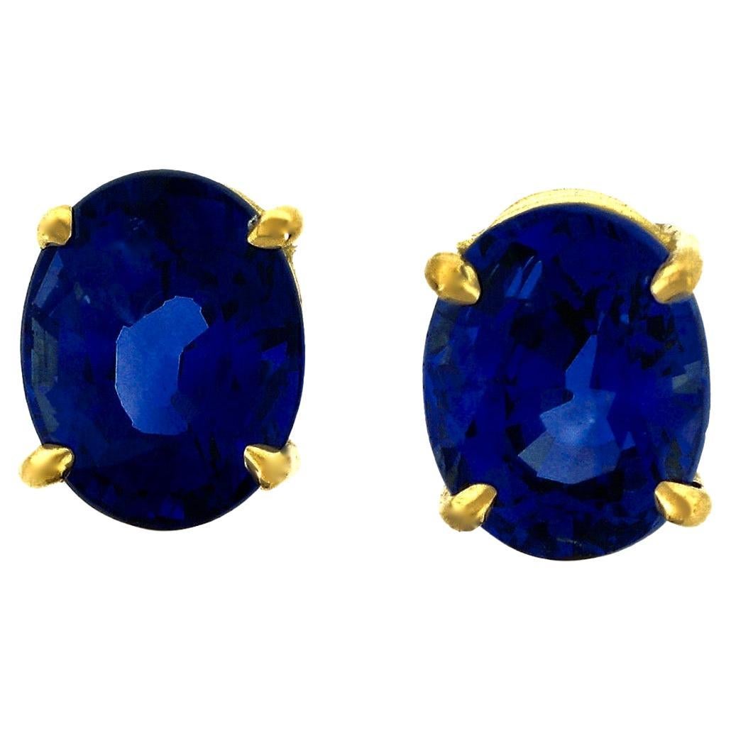 Burma Natural Blue Sapphires Oval Cut Studs 18K Gold or Platinum For Sale