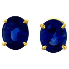 Boucles d'oreilles en or 18 carats ou en platine avec saphirs bleus de Birmanie taillés en ovale