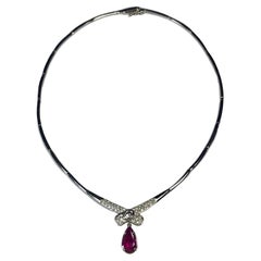 Natural Ruby and Diamond Drop Estate Necklace 14 Karat White Gold