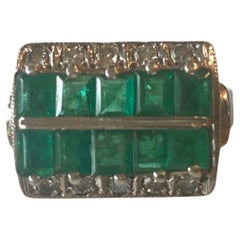 Retro Art Deco 3.50 Carat Emerald Diamond Platinum Engagement Ring