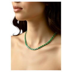Ost-West Smaragdschliff Kolumbianischer Smaragd Halsband Tennis Halskette in 18K Gold