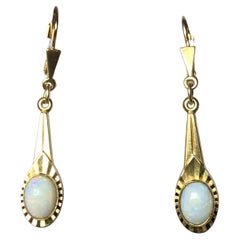 Retro Opal Dangling  Earrings in 14 Karat Yellow Gold