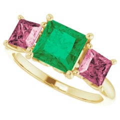 Natural Colombian Emerald and Spinel Ring 18K Yellow Gold