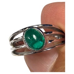 Vintage Natural Emerald Solitaire Ring 18K White Gold