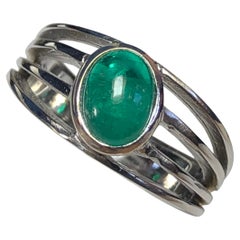 Vintage Colombian Emerald Solitaire Ring 18K White Gold
