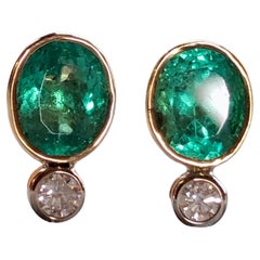 Natural Colombian Emerald Diamond Stud Earrings 18 Karat