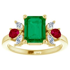 Used Colombian Emerald Ruby and Diamond Ring 18K yellow Gold