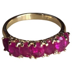 Seven-Stone Burmese Red Ruby Ring Yellow Gold 18K