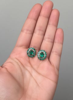 3.56ct Oval Colombian Emerald Earrings in 18K White Gold