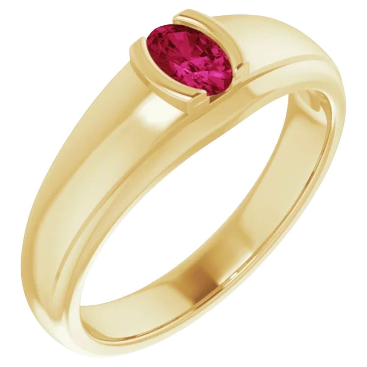 Ruby Oval Cut Bezel Gold Solitaire Ring Unisex