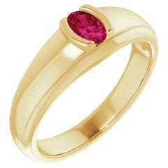 Ruby Oval Cut Bezel Gold Solitaire Ring Unisex