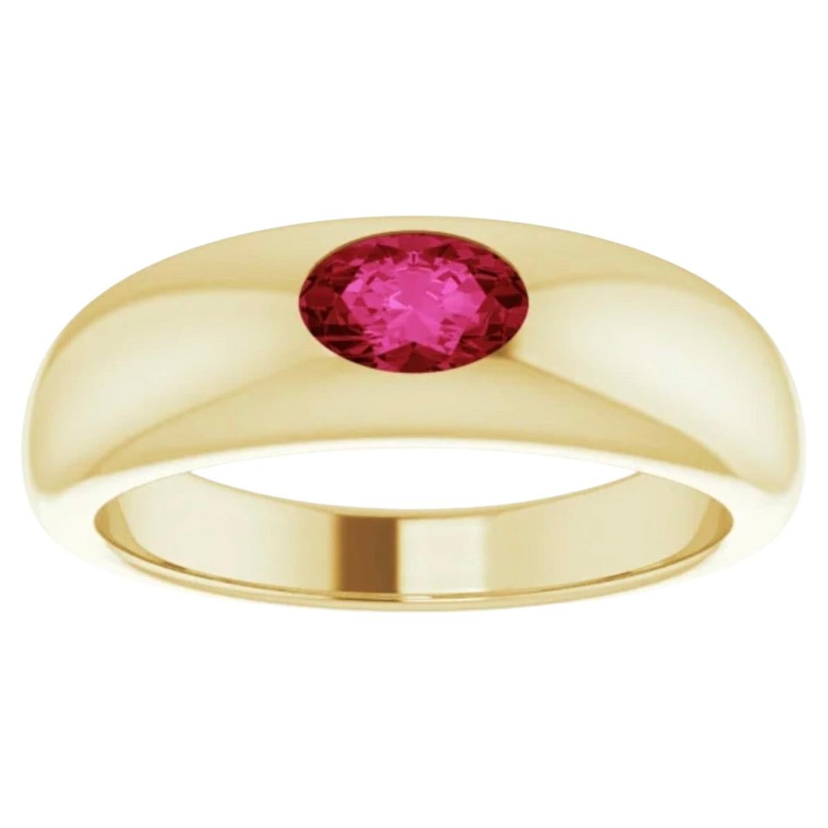 Rubin Oval Schliff Klassischer Gold Solitär Ring Unisex