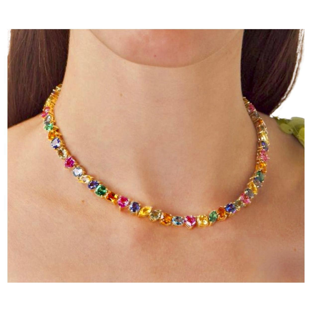 Contemporain Collier de saphirs de Ceylan multicolores 44,00 carats en vente