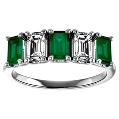 1.50 Carat Platinum 5 Stone Colombian Emerald and Diamond Ring Band