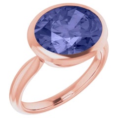 6.09 Carat Violet Purple Spinel Solitaire Oval Cut Bezel Ring 18K