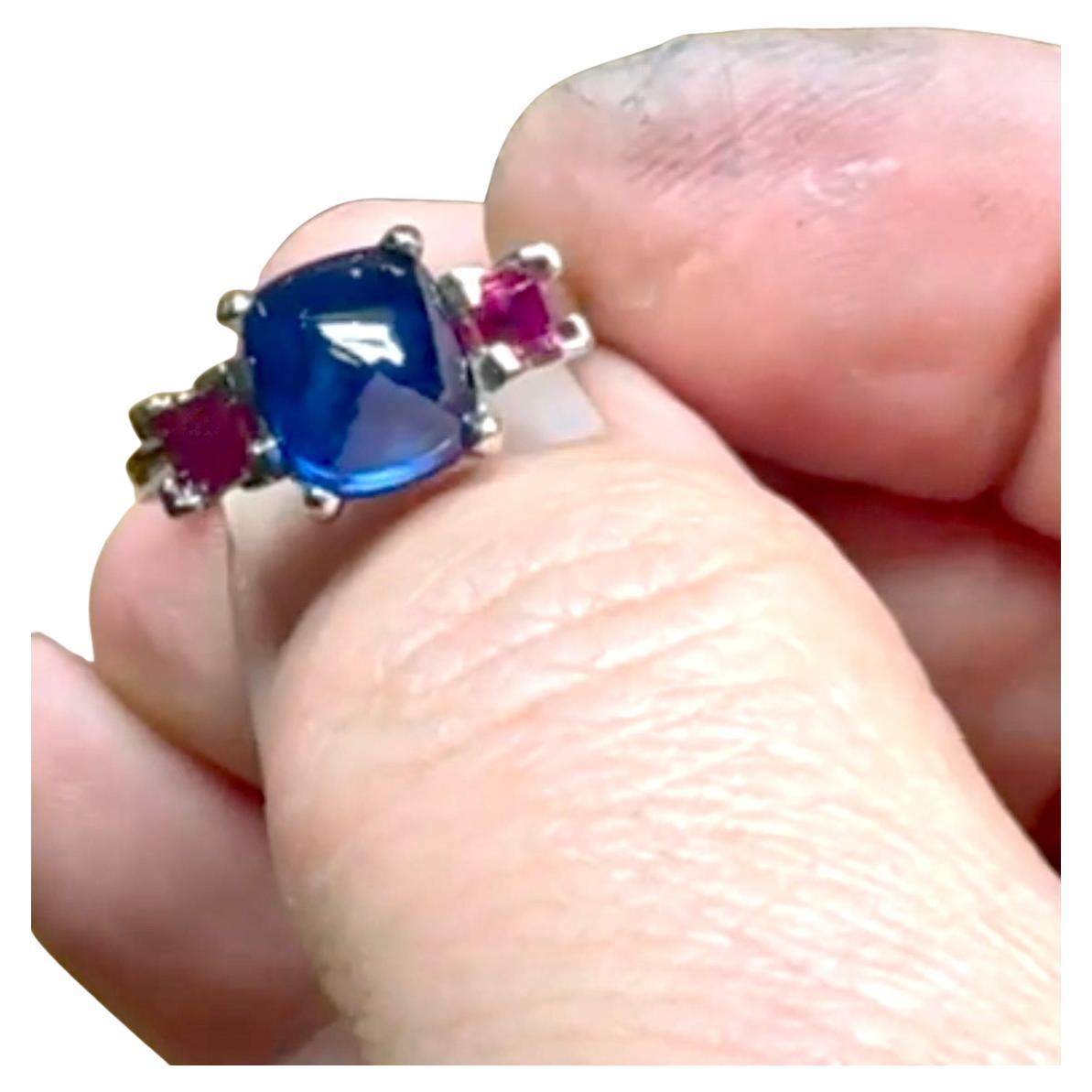 Sugarloaf Sapphire and Ruby Ring White Gold For Sale 1