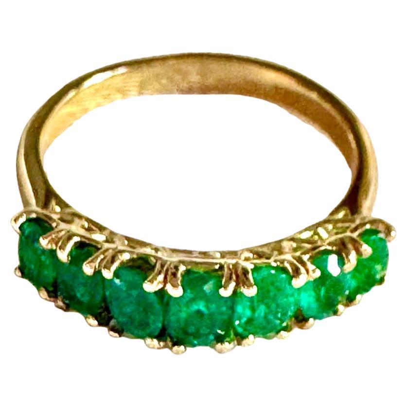 Seven Stone Colombian Natural Emerald 18 Karat Gold Ring