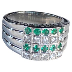 18K White Gold Diamond and Colombian Emerald Band Ring, Size 7.75