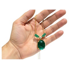 19.64 Cara Colombian Emerald Cabochon Diamond Pendant Necklace 18K
