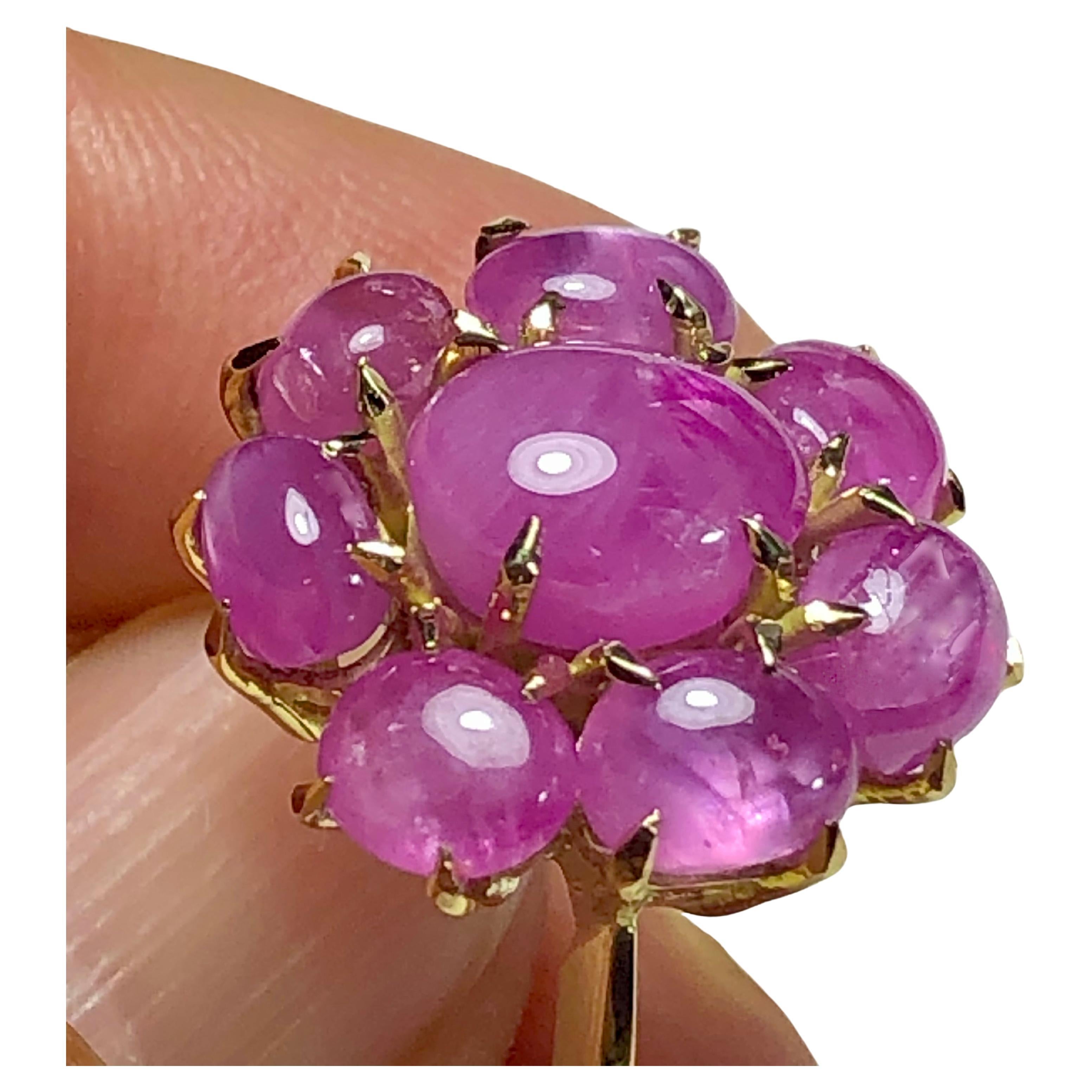 16,00 Karat Natürlicher unbehandelter Stern Rubin Cluster Cocktail Ring 18K im Angebot 9