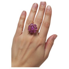 Natural Untreated Star Burmese Ruby Cluster Cocktail Ring 18K Gold