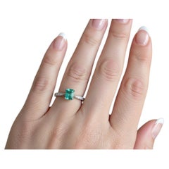 Natural Emerald & Natural Diamond Engagement Ring 18K White Gold