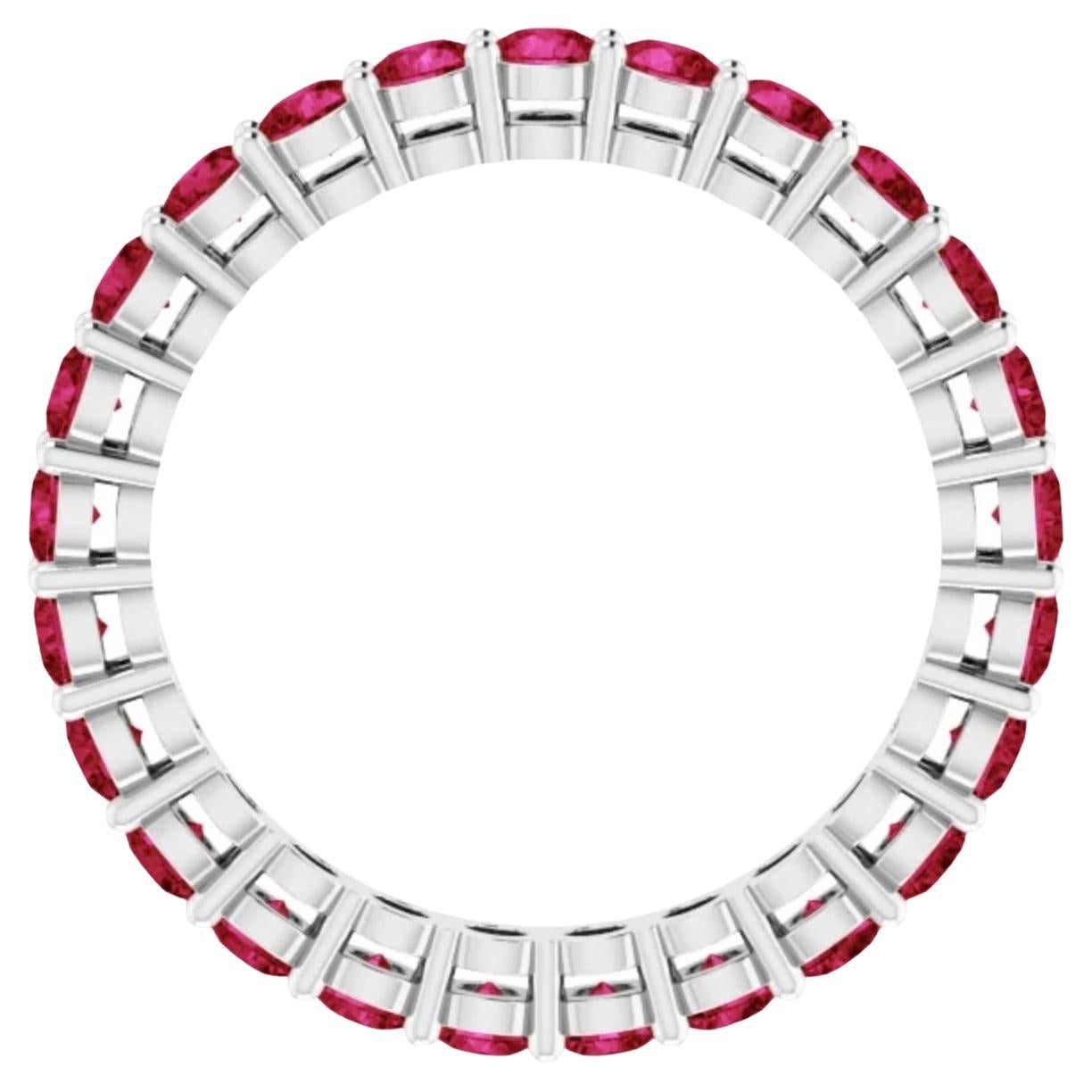 Round Cut Natural Burmese Ruby Eternity Wedding Band Ring