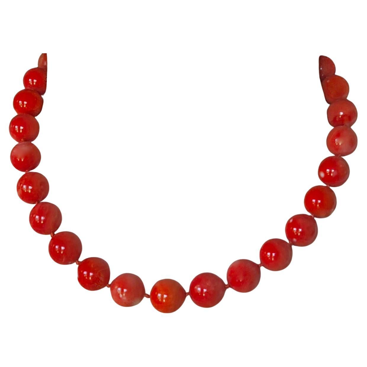 Red Coral Necklace Ball Size 11mm to 12mm Gold
