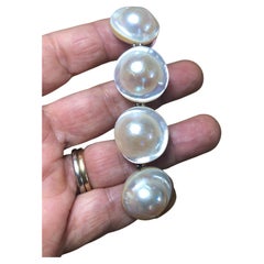 High Luster Natural Large white cream Round Mabe Pearl Vintage Bracelet